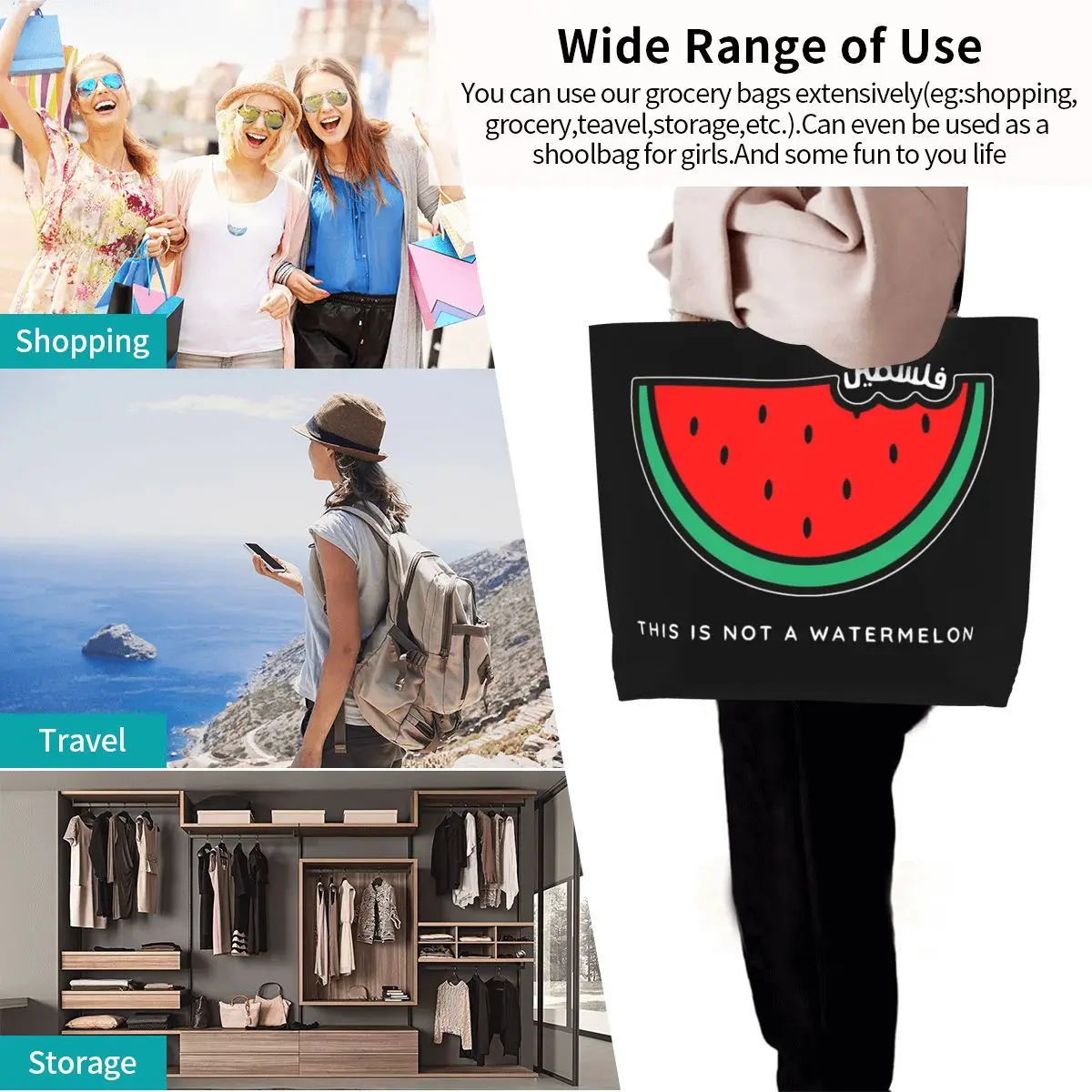 This Is Not A Watermelon Large Capacity Tote Shopping Bag Parody Magritte Watermelon Accessories INS Trending Tote Bag For Women