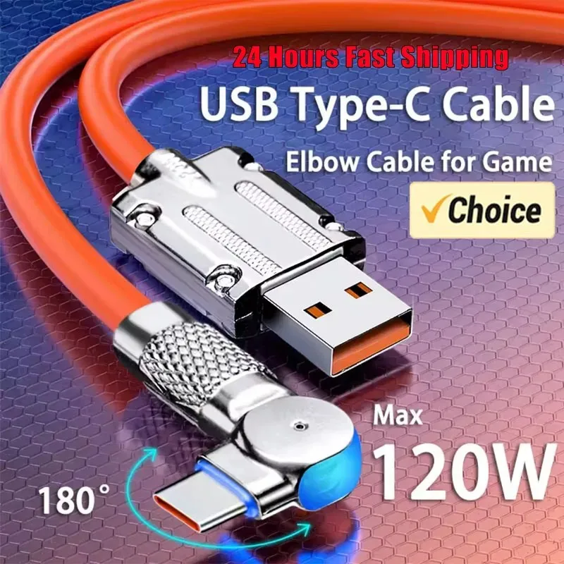 120W 7A szybkie ładowanie kabla USB typu C 180 stopniowy kabel łokciowy do gry dla Xiaomi Redmi Honor ładowarka do telefonu kabel USB C