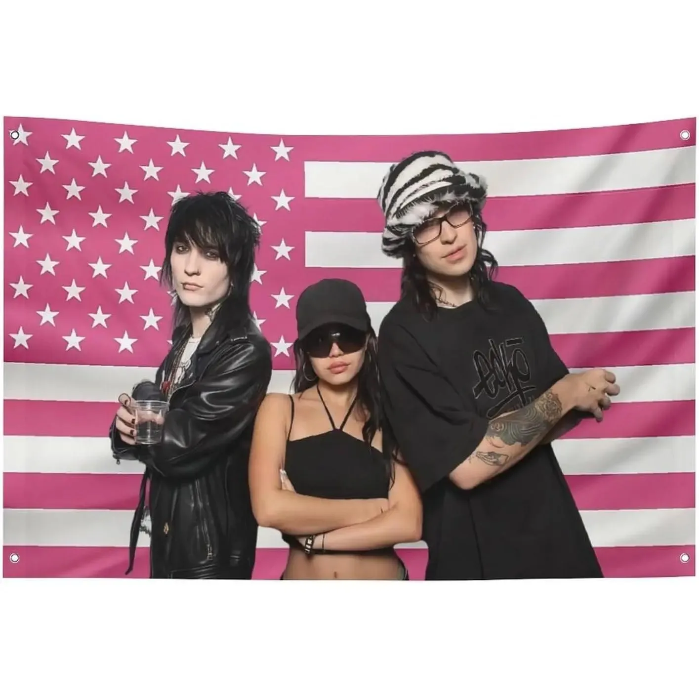 Custom Whimsical Traditional Watercolour Geometric Polyester Tapestry - AETHVCD Fabric, Jake  Johnny Star Cameron Pink Americana, 4 Brass Grommets, Machine Washable, 3x5 ft (35x59in), College Dor