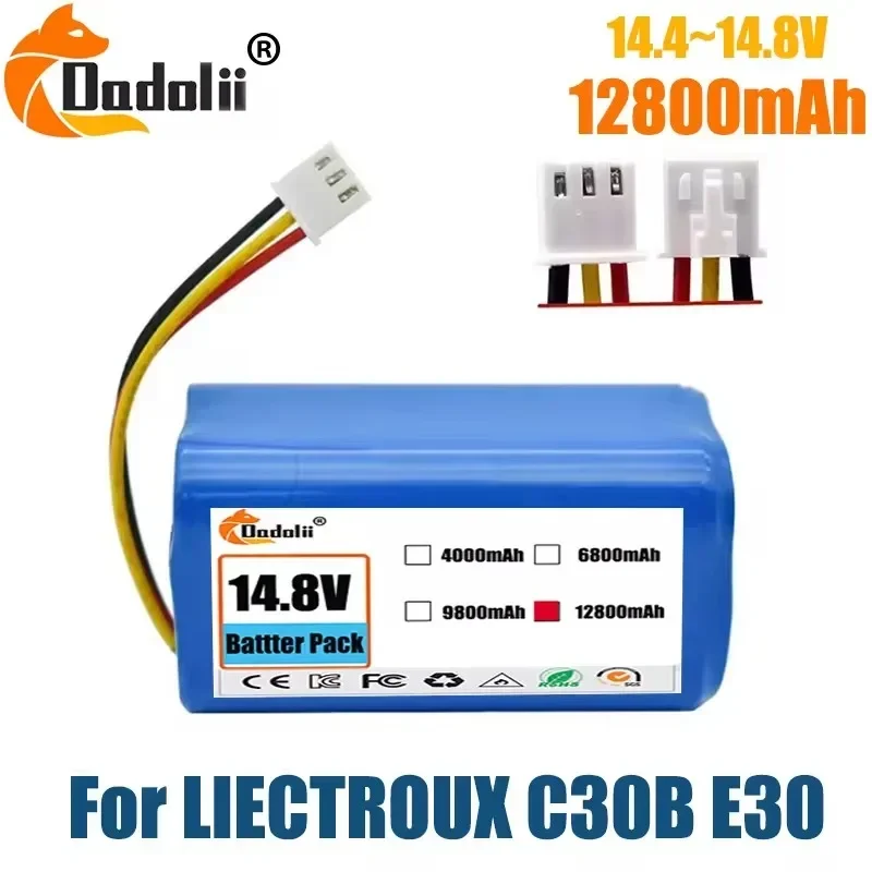 Batería de iones de litio de 14,4 V, 12800mAh, 18650 para LIECTROUX C30B XR500 E30 para PROSCENIC 800T 830P 820P 820T 820S Robot aspirador