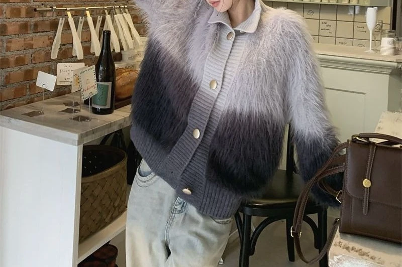 

Spring and Autumn 2025 New Stand up Knitted Cardigan Sweater Coat Women's Color Blocked Top