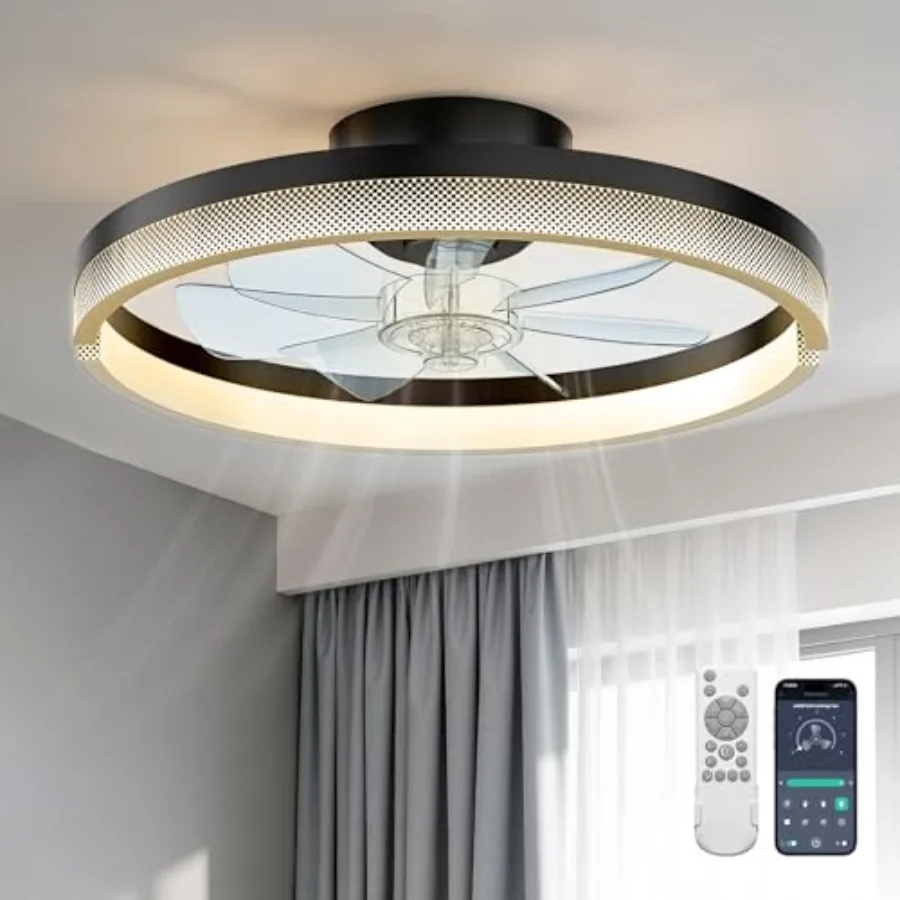 

Modern Bladeless Ceiling Fans with Lights Flush Mount Low Profile Small Fandelier Ceiling Fan with Lights APP and Remote Contro
