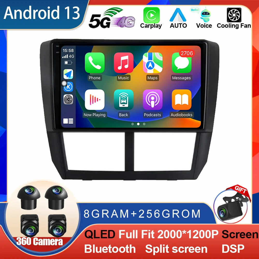 Android 14 For Subaru Forester 3 SH 2007-2013 Impreza GH GE 2011 Car Radio Multimedia Navigation 4G GPS 2 Din Screen