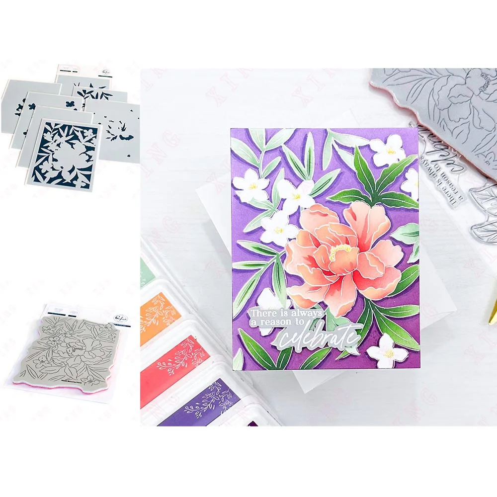 

2023 Blooming Peony Silicone Stamps Diy Painting Scrapbook Coloring Embossing Decoration Layering Stencils Craft Album Card Mold