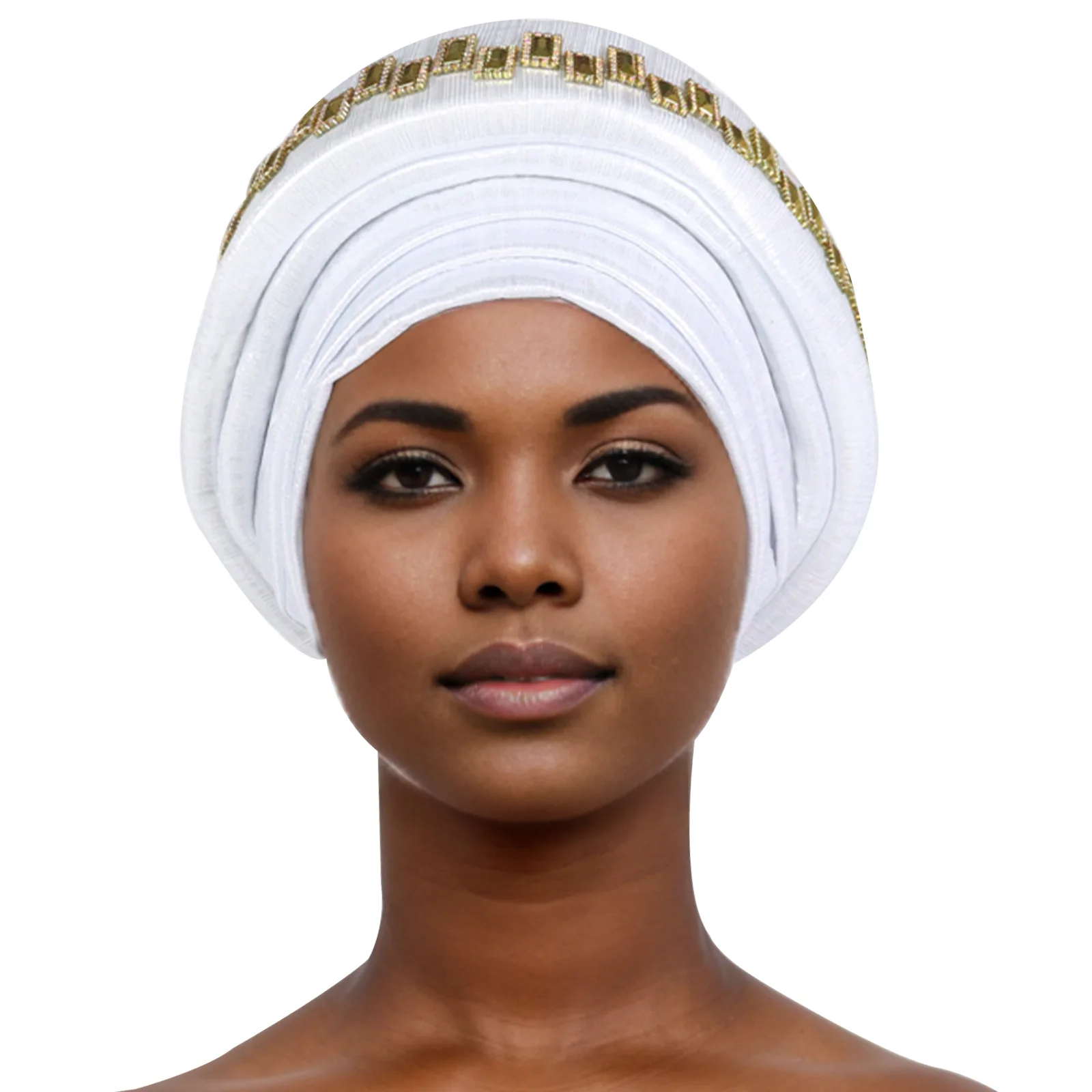 

African Auto Gele Women's Turban Cap Diamonds Nigeria Headtie Wedding Party Head Ties Female Head Wraps Already Made Headwear