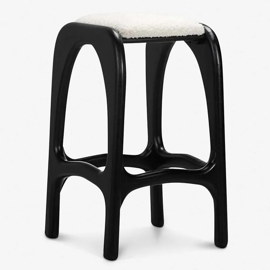 

#！ Modern Designer Wabi-Sabi Style Bar Stool Solid Wood High Chair for Living Room Restaurants/Cafes Industrial Style Seat for