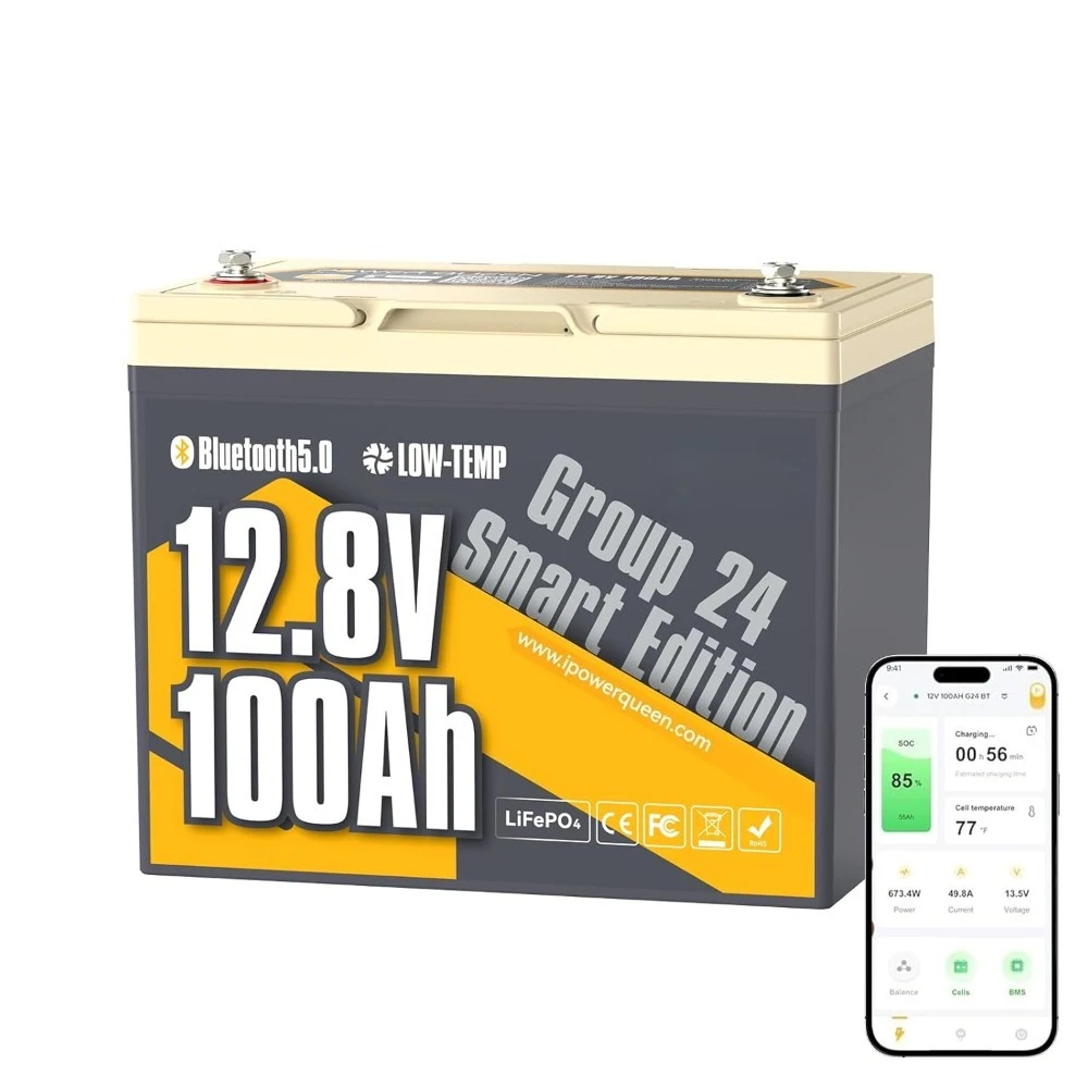 

Аккумулятор LiFePO4 12В 100Ач, литиевая батарея 12В для автодомов с Bluetooth и защитой от низких температур, глубокого разряда, группа 24, на заказ