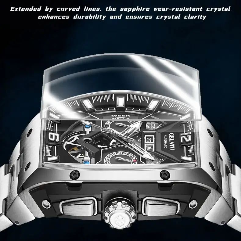 GELATU 6013 Men Watch Luxury Original Hollow out Men's Automatic Mechanical Watch Skeleton Waterproof Watch Men Sports Watch