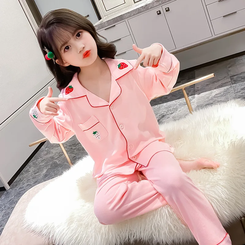 

Children Pajamas Sets Cotton 2022 Autumn Kids Strawberry Homewear Suit Girls Casual Long Sleeve Christmas Pyjamas Set Sleepwear