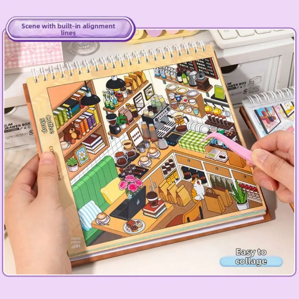 Shop Scene Scenery Stickers 10 Scenes 33 Sheets Large Size Miniature Scene Sticker PET Beauty Stores 3D Stacking Sticker