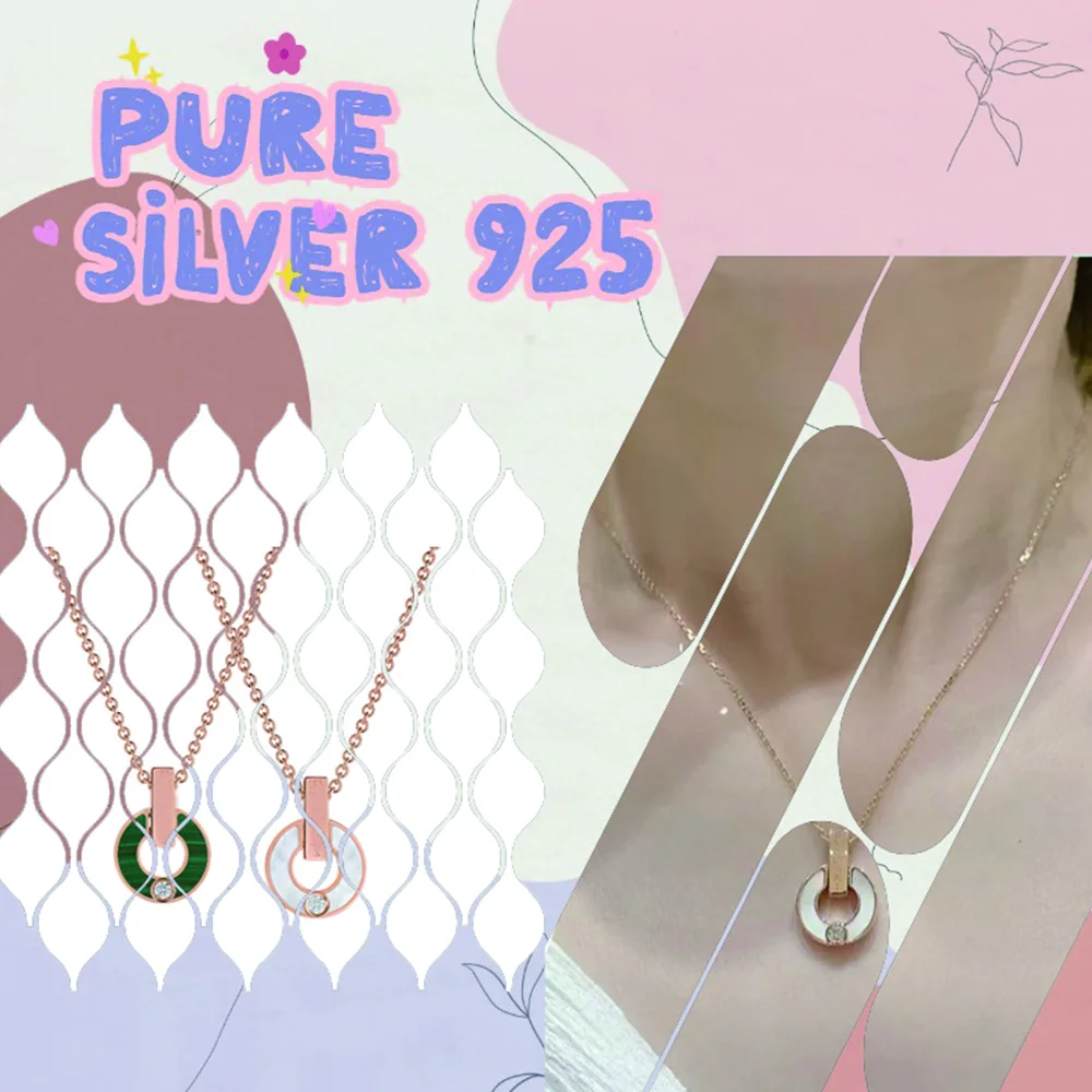 

Italian round donut hollowed out pure silver pendant necklace S925 pure silver necklace as a gift for girlfriends
