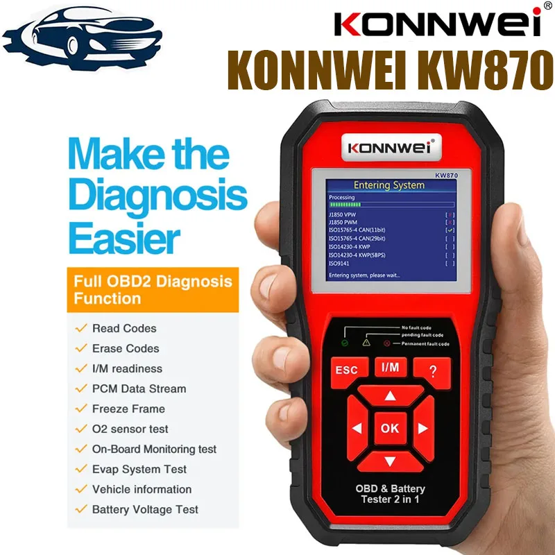 

Konnwei KW870 KW880 KW890 3in1 12V Car Battery Tester Analyzer OBD2 Oil Reset Automotive Cranking Charging Test Code Reader