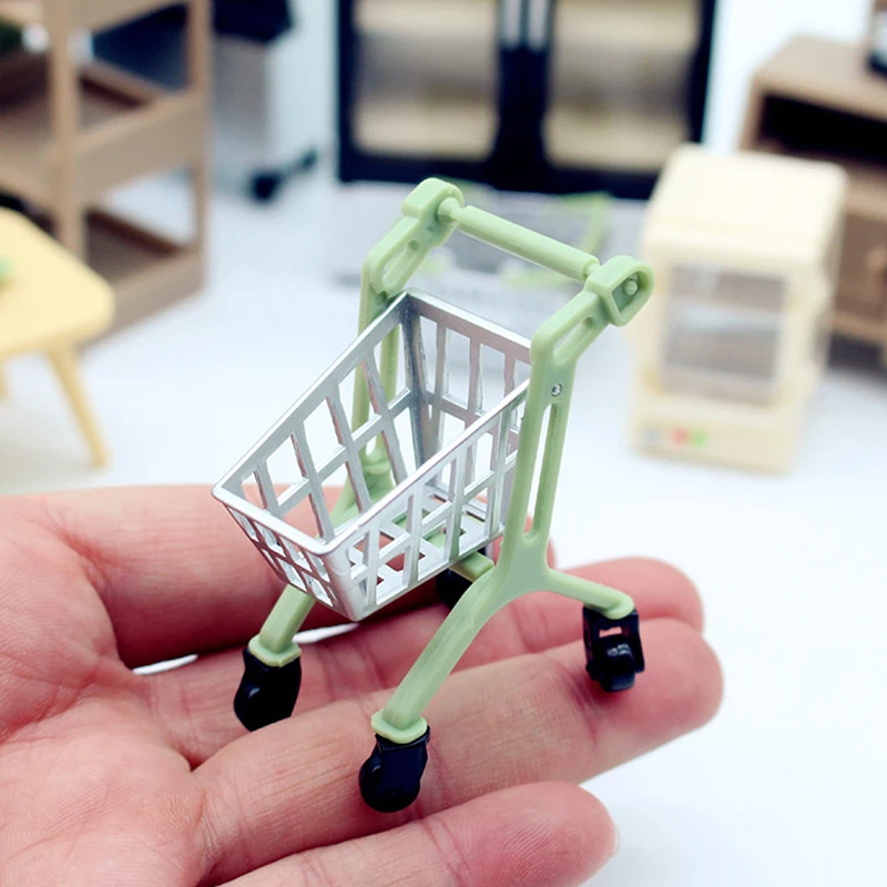【F】Miniature Trolley Supermarket Shopping Cart Desktop Ornament Kids Toys Gift 1:12 Hand Truck Dollhouse Accessories