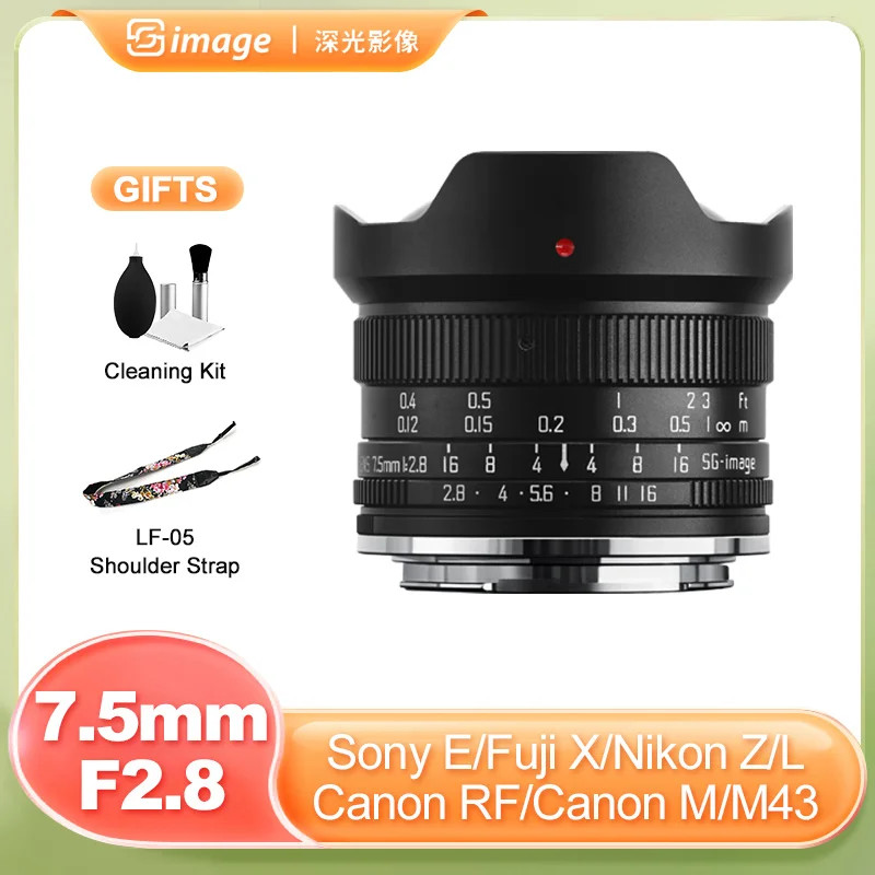 

SG Image 7.5mm F2.8 Wide Angle Fisheye Manual Lens for Sony E Nikon Z Canon EOS R RF EOS M Sigma Leica L Olympus M43 Fuji X