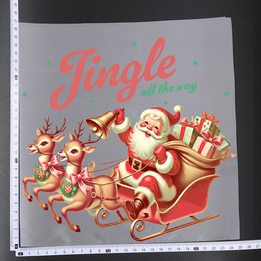 25CM Christmas Santa Claus Sleigh Deer Iron-on Thermal Stickers DIY A-Level Washable Shirt Heat Transfer Patches For Clothes