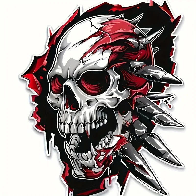 1PC Spiked Skull Waterproof Vinyl Sticker Decal For Car Bumper Window Motorcycle Helmet Laptop Luggage Tank Fairing Decor