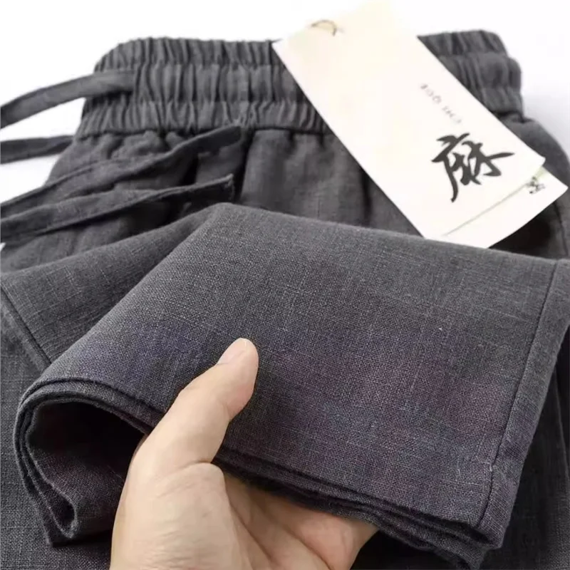 

Высококачественные льняные мужские хлопковые льняные свободные прямые летние тонкие дышащие повседневные брюки, удобные легкие брюки