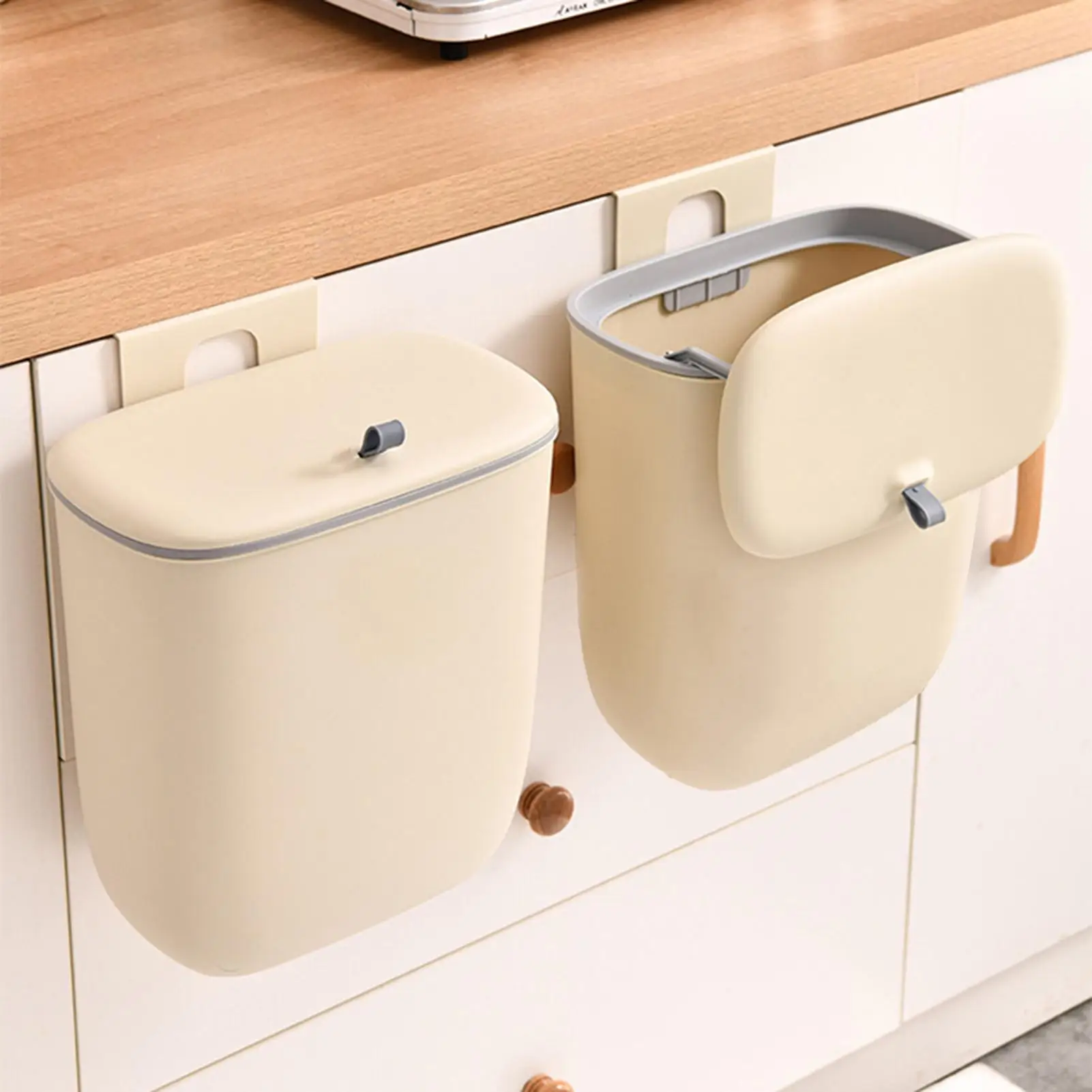 

under Counter Waste Bin with Lid Kitchen Waste Bins Wall Mount Space Saving Garbage Container Cabinet Trash Can Food Garbage Bin