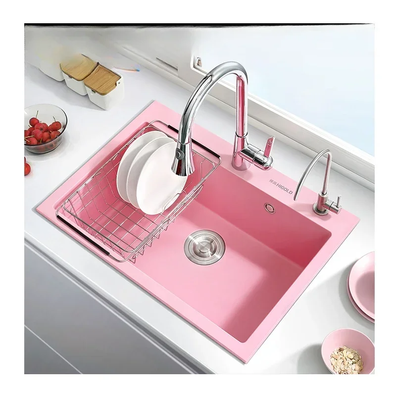 Personalizado rosa cozinha pia, Quartz Material, Food Grade