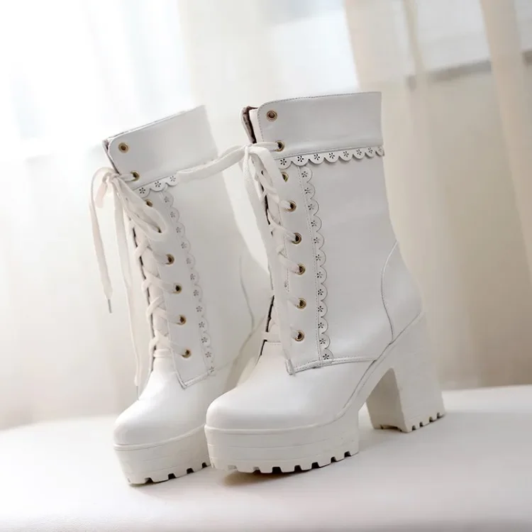 로리타 하이힐 학생 신발 Sweet Lady Cosplay 플랫폼 짧은 부츠