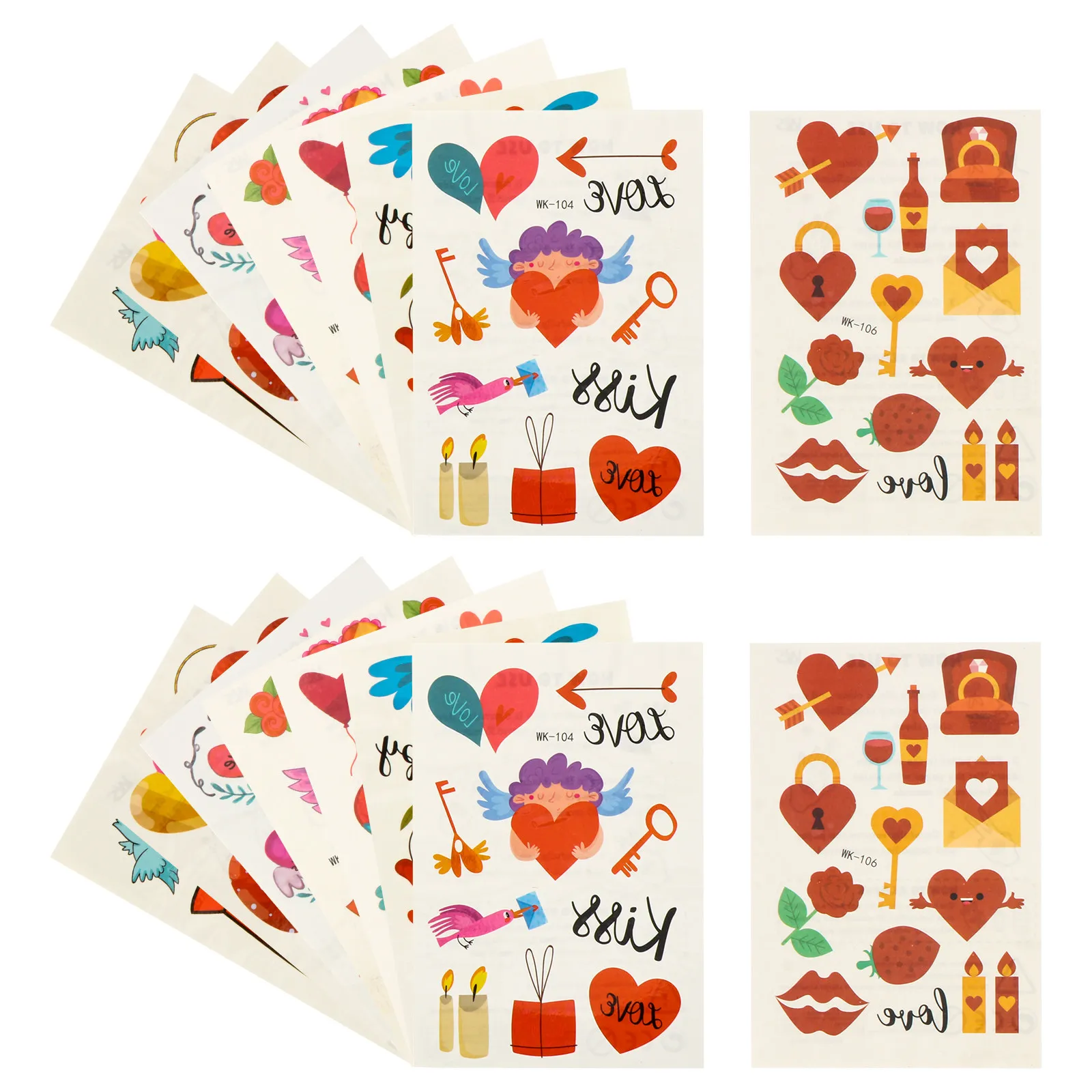 

16 Sheets Love Temporary Tattoos Adults Body Art Stickers Festival Face Valentine Gift Decoration Water Transfer Packaging