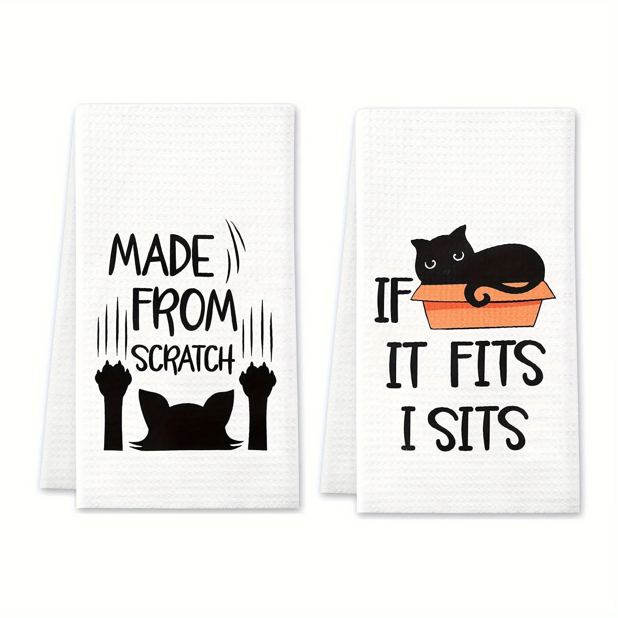 2pcs Funny Cat Kitchen Towels, Housewarming Gifts, Cat Lover, Gifts New Home Tea Towels, Decorative Polyester Dish Towels, Fun H