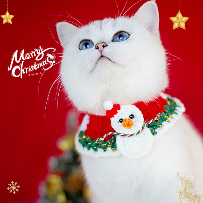 Christmas Pet Bib Hand-woven Hanging Ornaments Cat and Dog Wool Decoration Scarf Collar Elk Design Pet Decoration Products