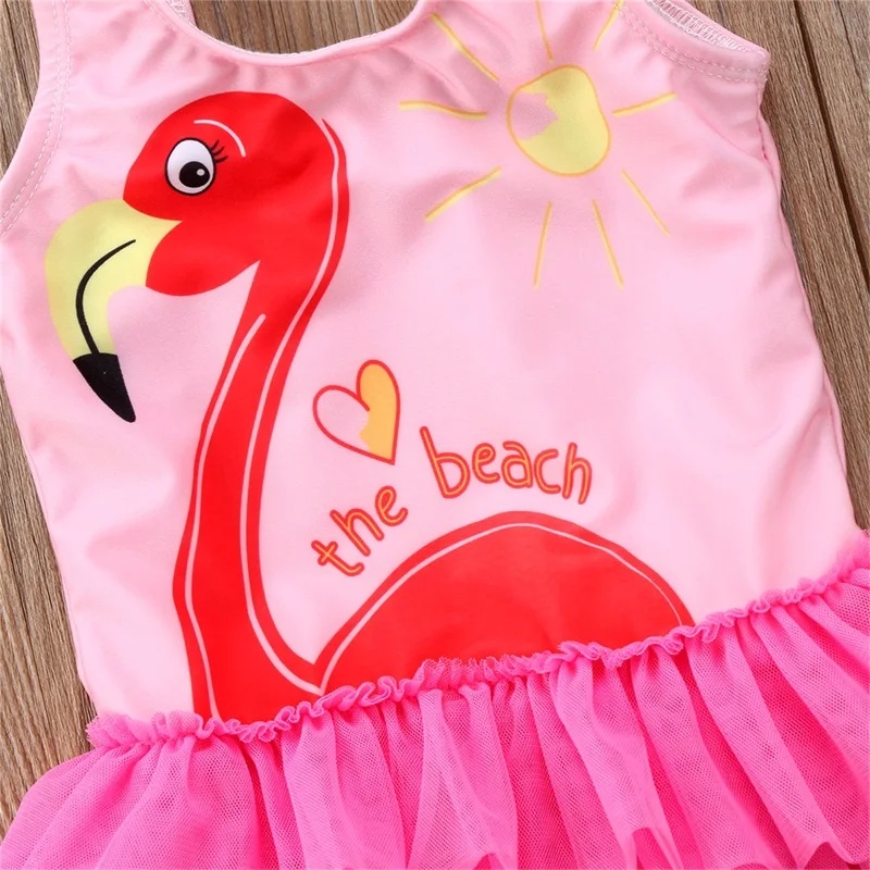 Kids Baby Girl Swimsuits Summer Layered Ruffled Goose Print Sleeveless Jumpsuit Swimwear Beachwear Bathing Suits