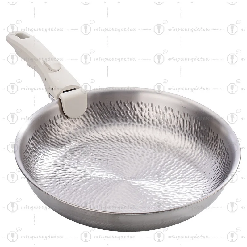 Household Uncoated Pure Titanium Pan, Non-stick Steak Frying Pan Compatible with Induction Cooker Gas Stove