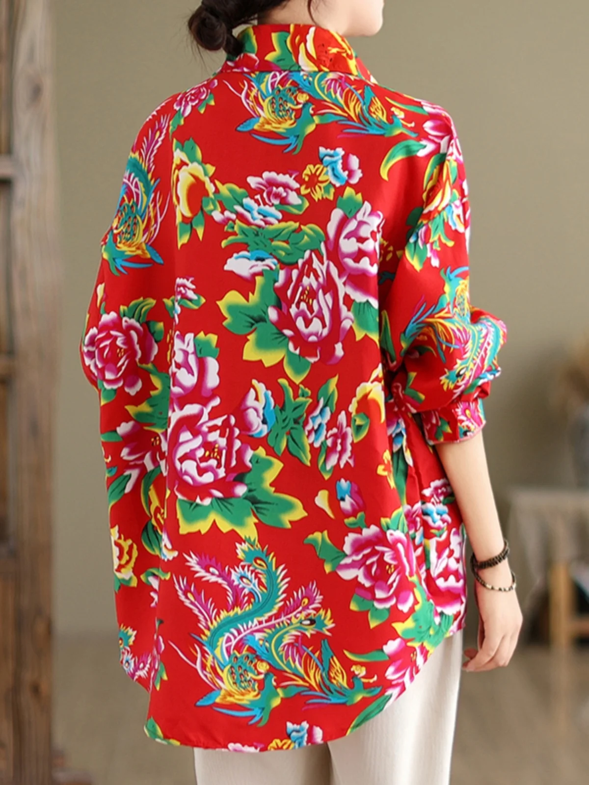 Northeast Large Flower Square Collar Long Sve Casual Print irt Women's Outerwear Top Trendy New Sle Cotton Spring Summer