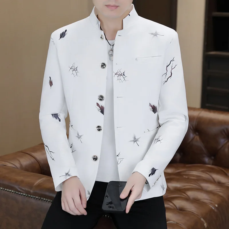 

2025 Men's Autumn, New Casual, Stand-Up Collar Fashion Printed blazer
