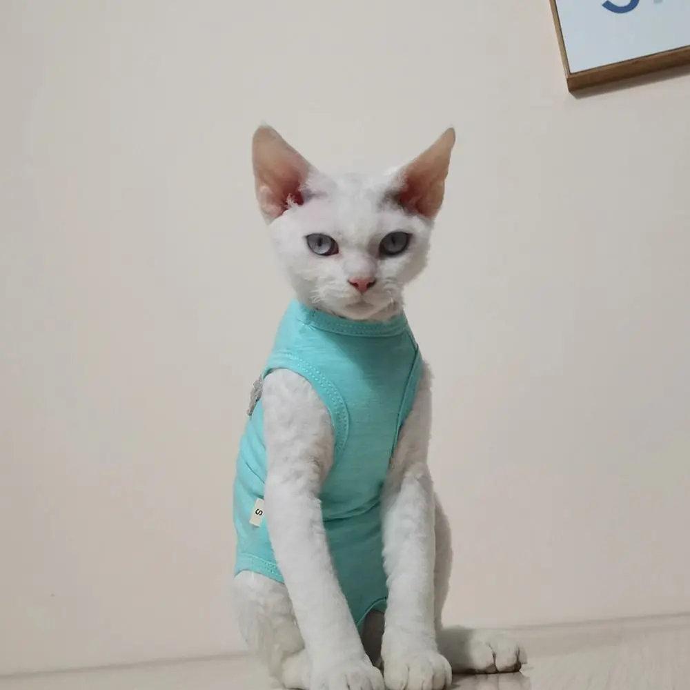 Breathable Sphynx Cat Clothes Daily Wear Sleeveless Cotton Kitten Shirt Four Legged Clothes Comfortable Pets Round Collar Vest