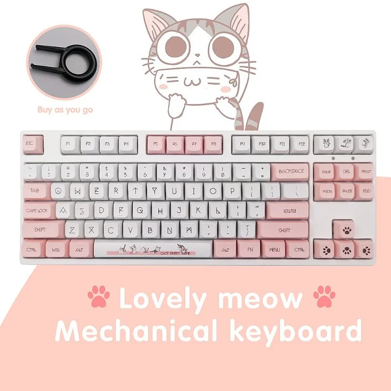 120-key Pbt Keycap Xda sangat mekanis kunci Keyboard topi kucing pola kustom kunci topi keju kucing lucu Keycap