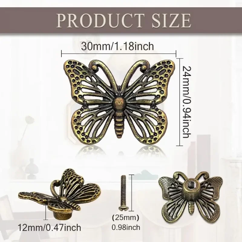 10pcs Handle Butterfly Pulls Drawer Cabinet Knob Vintage Animal Cabinet Knobs for Antique Dresser Furniture Metal Pull Handles