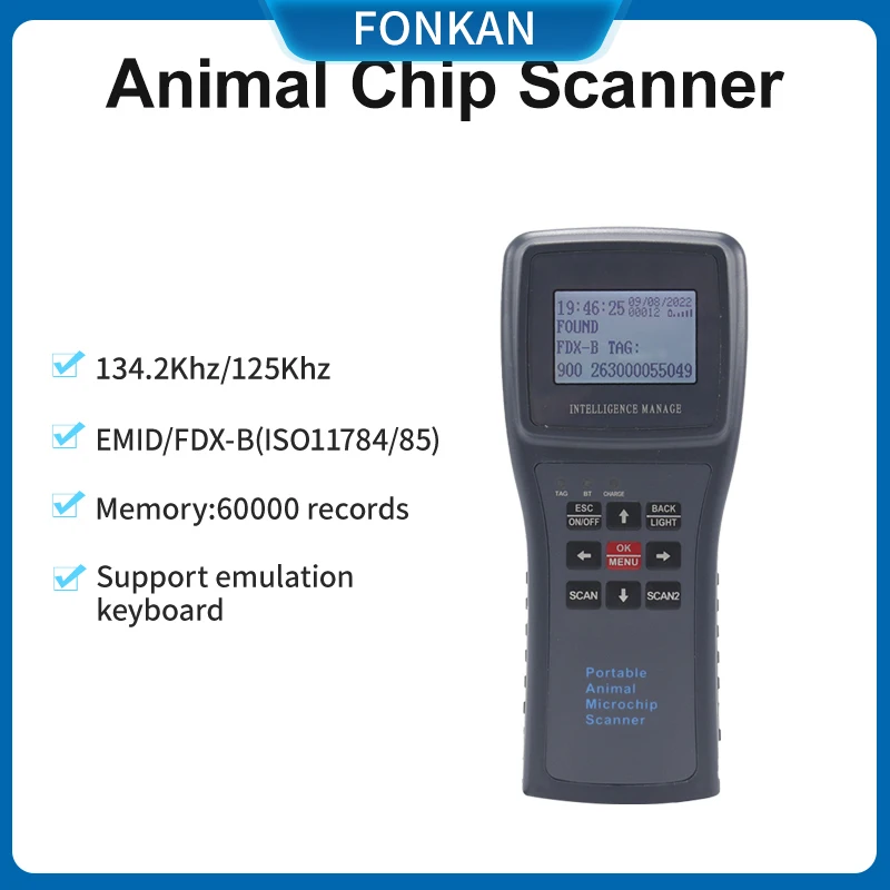 RFID Animal Chip Scanner ISO11784 ISO11785 Animal Reader EMID FDX-B 134.2kHz 125kHz Reader Bluetooth USB Animal Chip Scanner