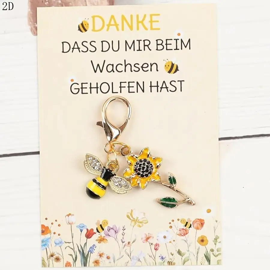 1/5/10/20/50/100pcs /s 2D Bee and Sunflower Keychain, with Thank You Card, Motivational Keychain, Perfect Gift for Birthdays, We