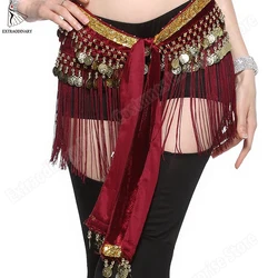 Women Belt Belly Dance Wrap Coins Tribal Clothes Gypsy Hip Scarf Tassel Costume Accessories Waist Chain Fringe Scarf 4 Colors