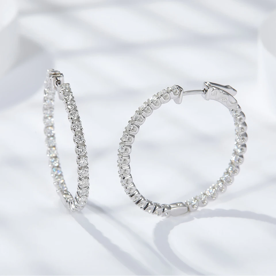 D Color Full Moissanite Hoop Earrings 100% 925 Sterling Silver Big Circle Ear Studs Sparkling Diamond Earrings For Women Gift