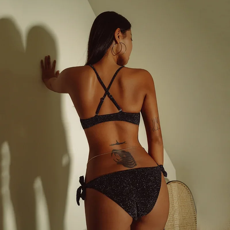 New Sexy Black String Bikinis Two Pieces Swimsuit Women Swimwear Triangle Beach Wear Bathing Suits Korean Bikini Set Pool 2024