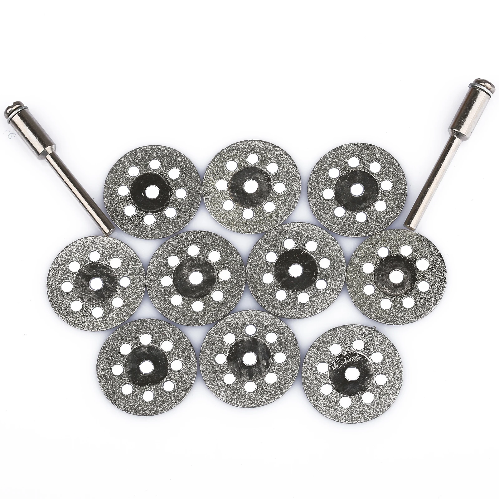 10pcs/set 22mm Mini Diamond Saw Blade Silver Cutting Discs with 2X Connecting Shank for Dremel Drill Fit Rotary Tool