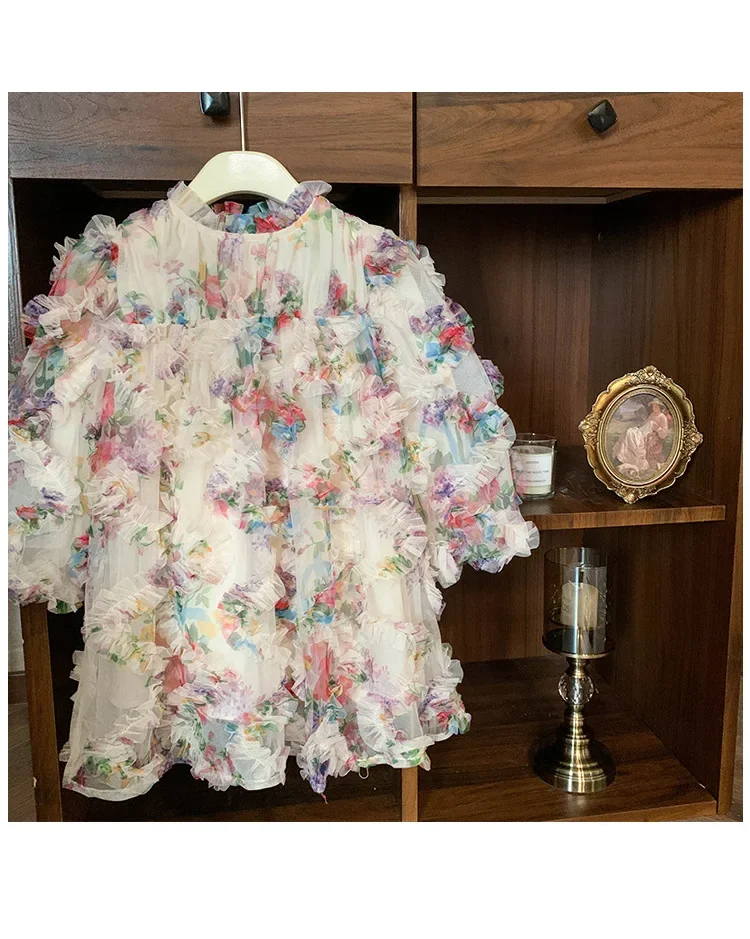 Girls' Dress Autumn New 2024 Korean Style Western Style Baby Girl Puff Sleeve Three-Dimensional FARCENT Princess Dress