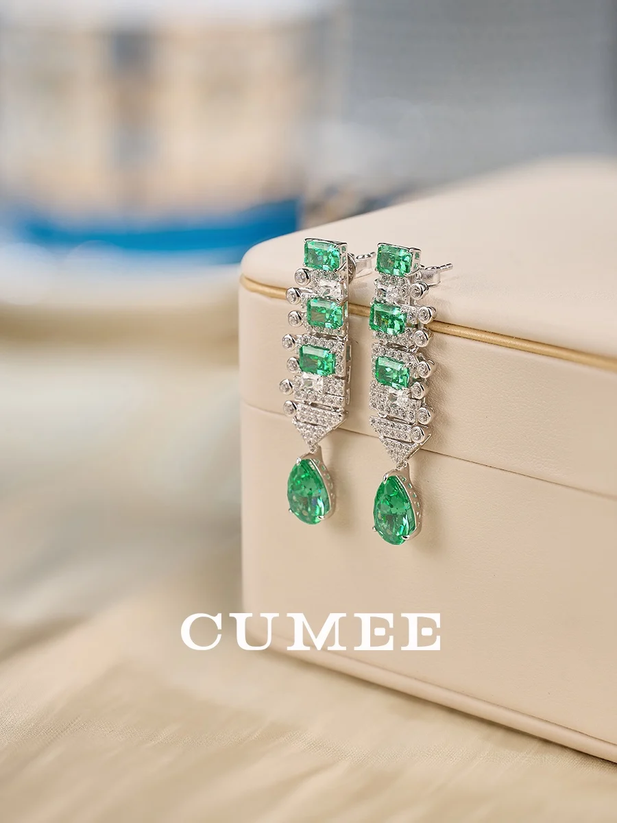 CUMEE Cultivated and Synthesized Palaiba Earring for Women 925 Silver Gold-plated Party Wedding