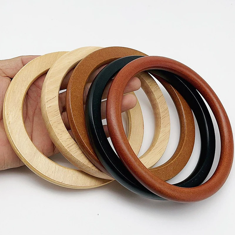 Solid Wood Handle Replacement DIY Handmade Bag Woven Bag Purse Handbag Bag Handles Ring Portable Bag DIY Bag Parts Accessories