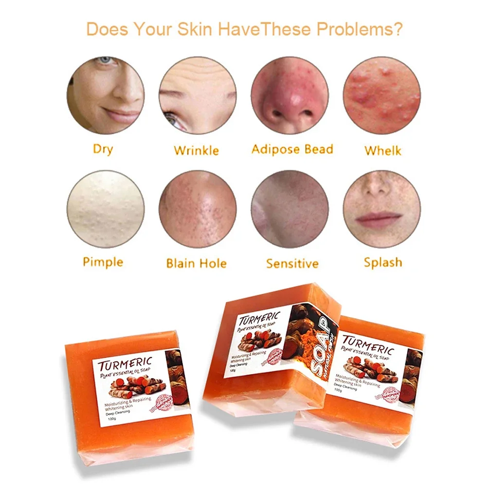 

Tumeric Soap Natural Ginger Anti-Acne Dark Spots Removal Whitening Brighter Skin Body Bath Skin Care Cleaning Soap