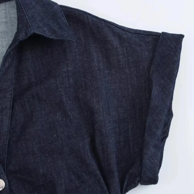 데님 드레스 여성용 봄 여름 캐주얼 롱 드레스 2025 신상 패션 주름 짧은 소매 스트리트웨어 미디 드레스