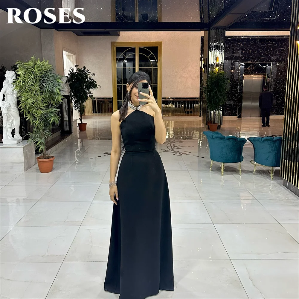 

ROSES Black Evening Dress Halter Neck Formal Gown with Crystal Choker Night Dress Sleeveless Floor Length Prom Dress Customized