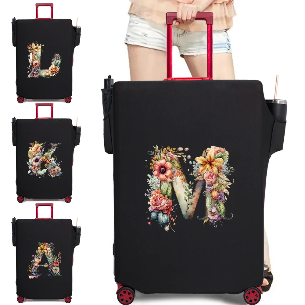 Luggage Compartment Protective Cover Wear Resistant Elastic Fabric Dust Cover Durable Travel Case Cover Mul Pocket Floral Letter