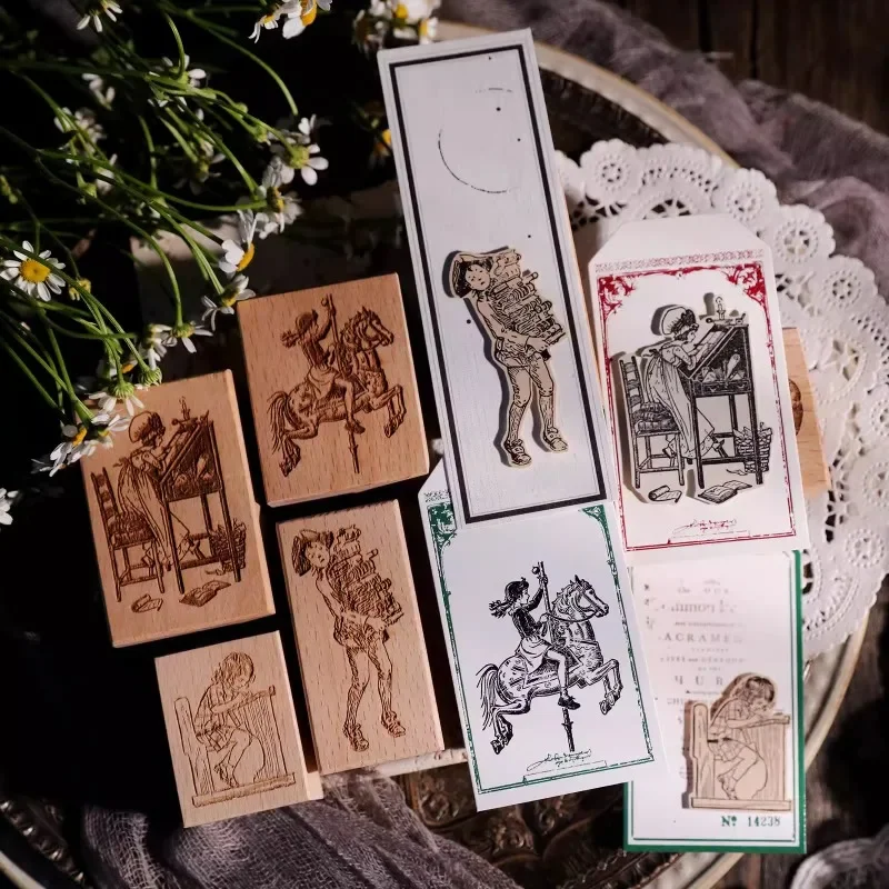 Retro Antique Fairy Tale World Wooden Rubber Stamp Set DIY Scrapbooking Photo Album Card Making Wood Seal