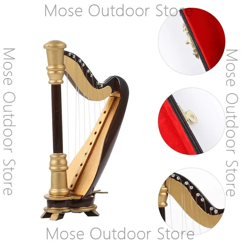 Miniature Harp Figures Musical Instrument Models Vintage Decorative Mini Statues Wooden Vintage Music Accessories