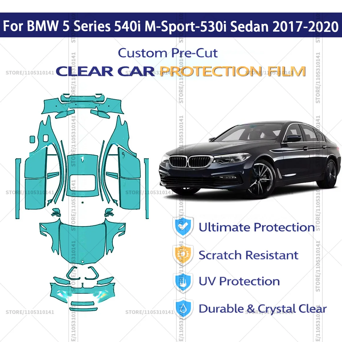 

Предварительно нарезанная защитная пленка PPF, прозрачная автомобильная пленка для BMW 5 серии 540i M-Sport-530i Sedan 2017-2020